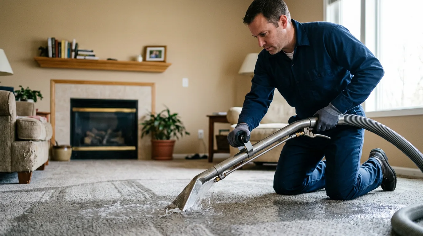 Water damage restoration technician working near Hamburg, NJ
